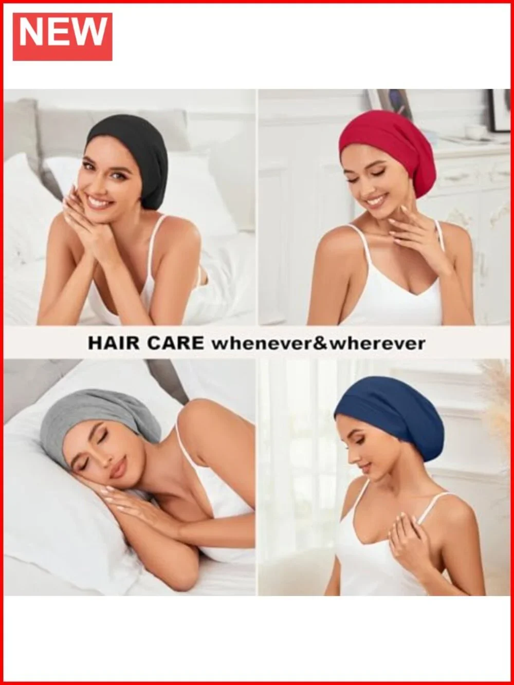 4 Pack Silk Satin Adjustable Sleep Bonnets for Hair Protection